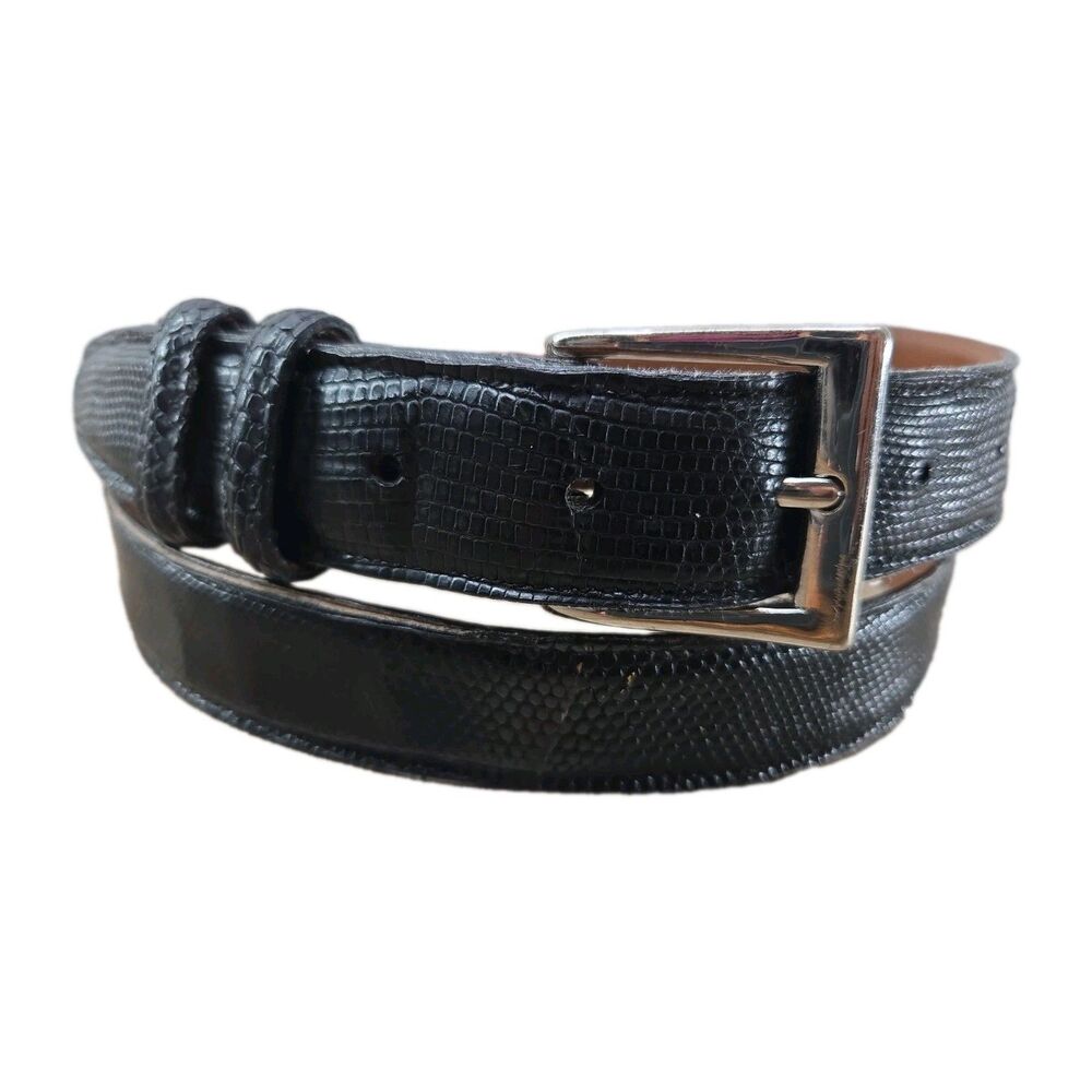 Ben Silver Genuine Lizard & Leather Black Belt Men's 40 Made in USA 31401 Brass